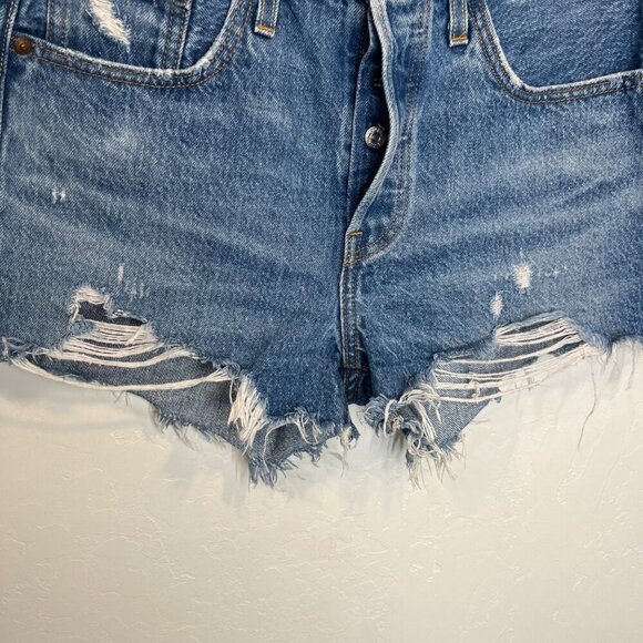 Levi's 501 Premium Cut off jean denim shorts Size 27 Medium wash High rise - Picture 5 of 11